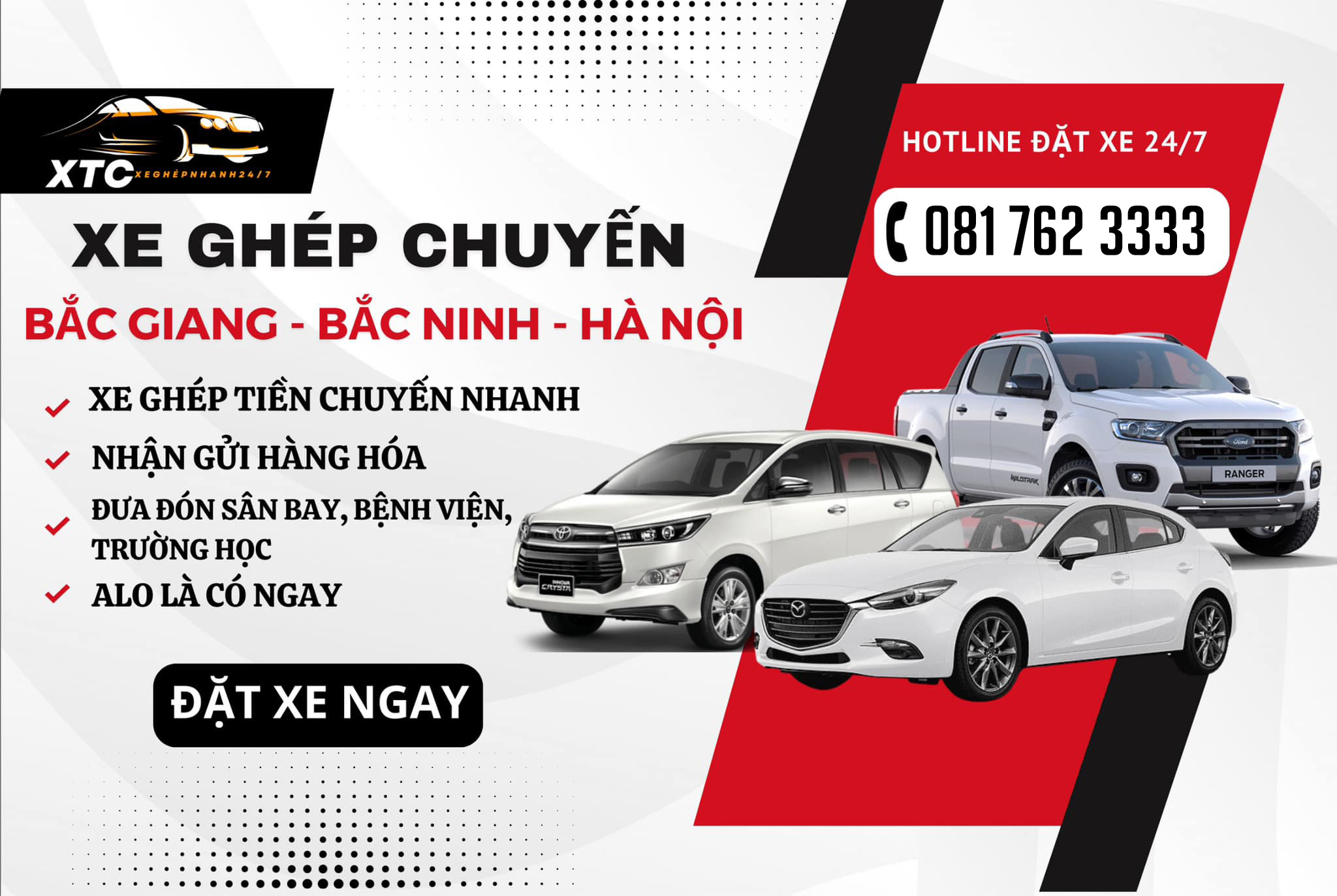 Xe Ghép Nhanh XTC tuyến Bắc Giang - Bắc Ninh - Hà Nội 24/7